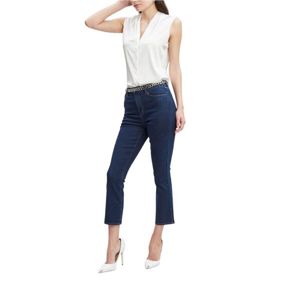 Elie Tahari Women's Dark Wash Micro Flare Cropped Stretch Denim Jeans Size 4 - Picture 12 of 12